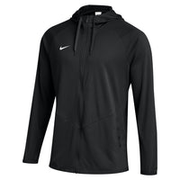Black jacket with a hood on a white background