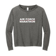 Gray long-sleeve shirt with 'Air Force Marathon' text on a white background