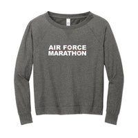 Gray long-sleeve shirt with 'Air Force Marathon' text on a white background