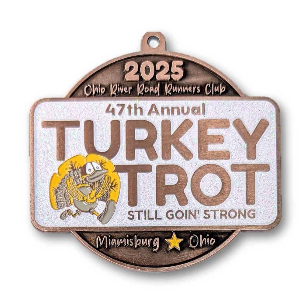 Medal for the 47th Annual Turkey Trot event held by the Ohio River Road Runners Club in Miamisburg, Ohio.