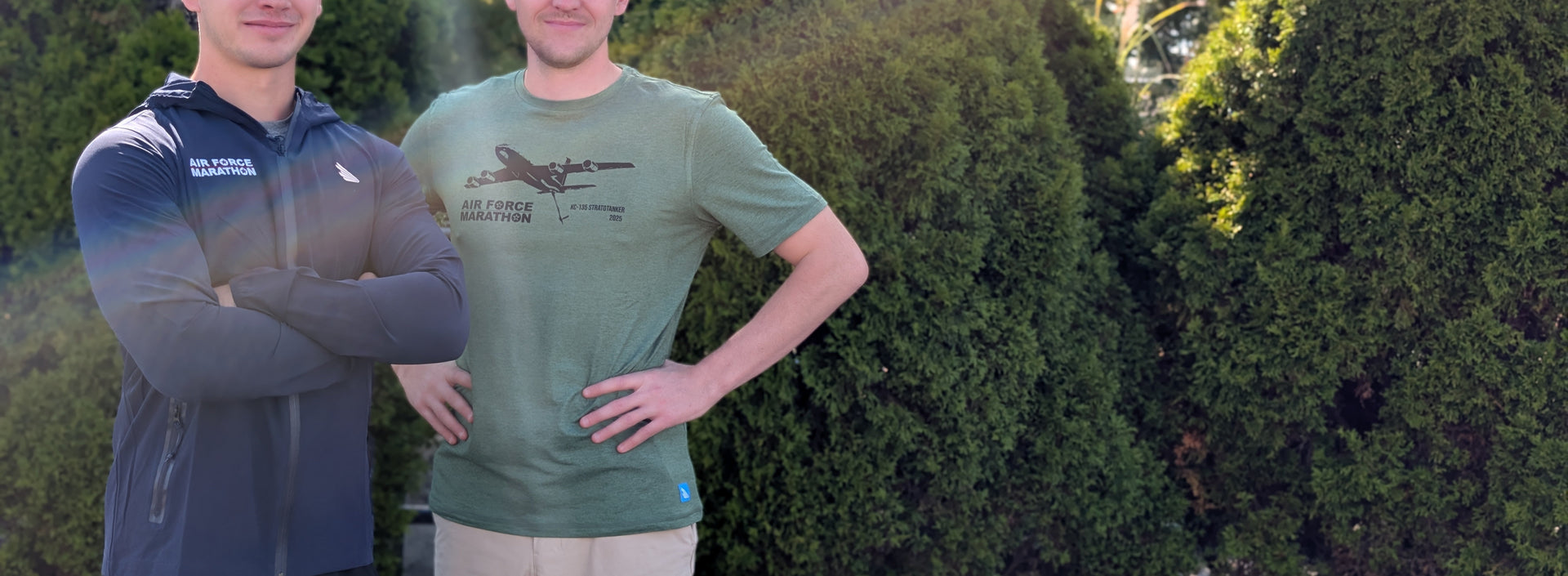 Two men wearing Air Force Marathon apparel