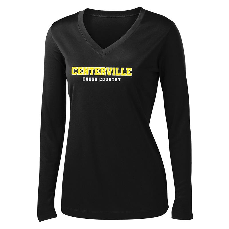 Malla de competición de XC Centerville para mujer, cuello en V y manga larga