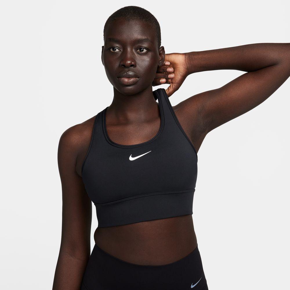 Sujetador deportivo Nike Swoosh de sujeción media y acolchado de corte largo para mujer