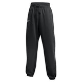 Black sweatpants with a white logo on a white background