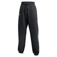 Black sweatpants with a white logo on a white background