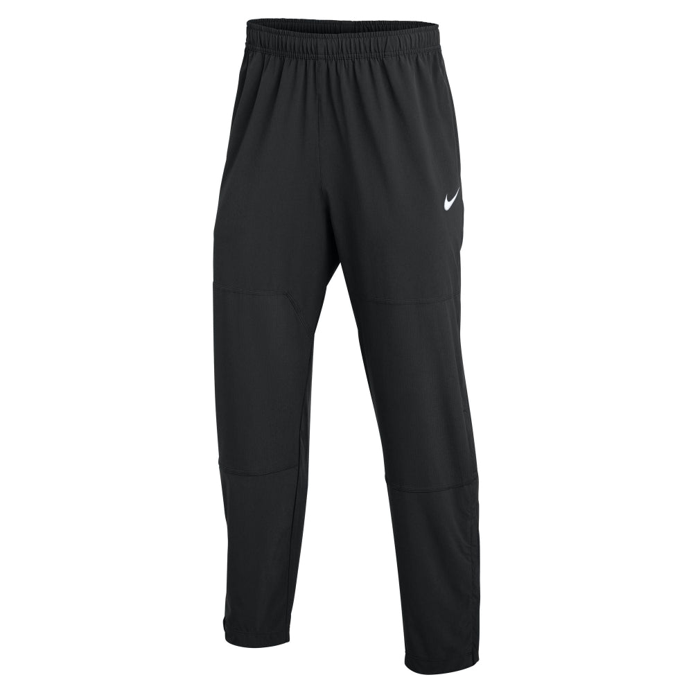 Black athletic pants with a Nike logo on a white background