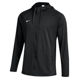 Black jacket with a hood on a white background