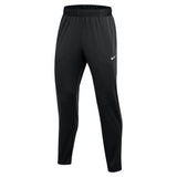 Black athletic pants with a Nike logo on a white background