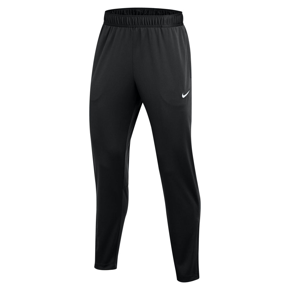 Black athletic pants with a Nike logo on a white background