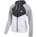 Gray and black Nike jacket with a hood on a white background