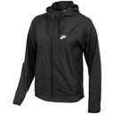 Black Nike jacket with a hood on a white background
