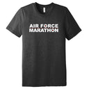 Black t-shirt with 'AIR FORCE MARATHON' text on a white background