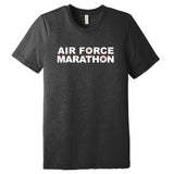 Black t-shirt with 'AIR FORCE MARATHON' text on a white background