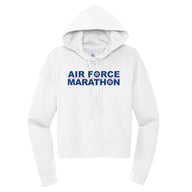 White hoodie with 'Air Force Marathon' text on a white background