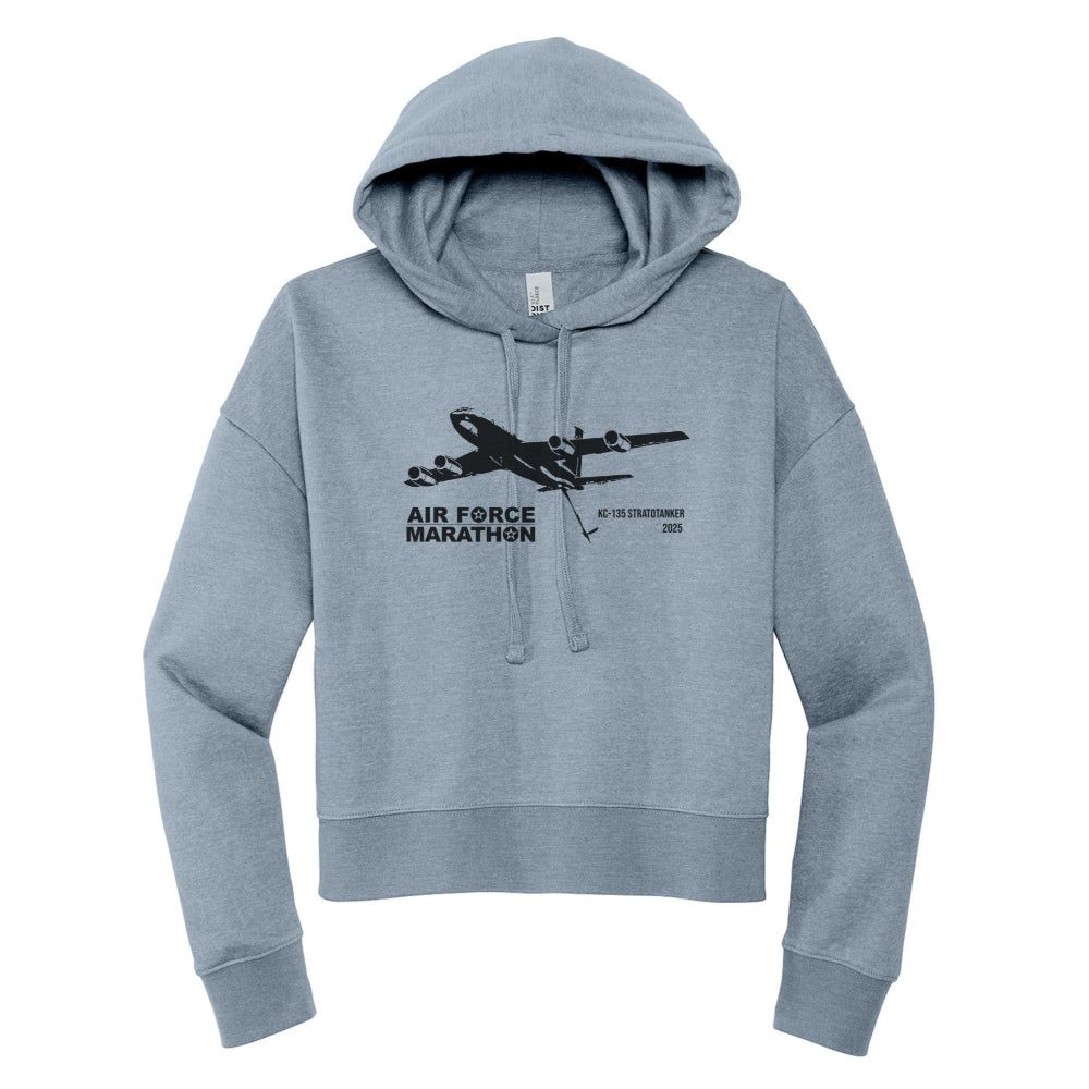 Gray hoodie with Air Force Marathon graphic on a white background