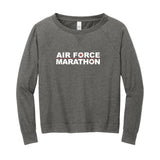 Gray long-sleeve shirt with 'Air Force Marathon' text on a white background