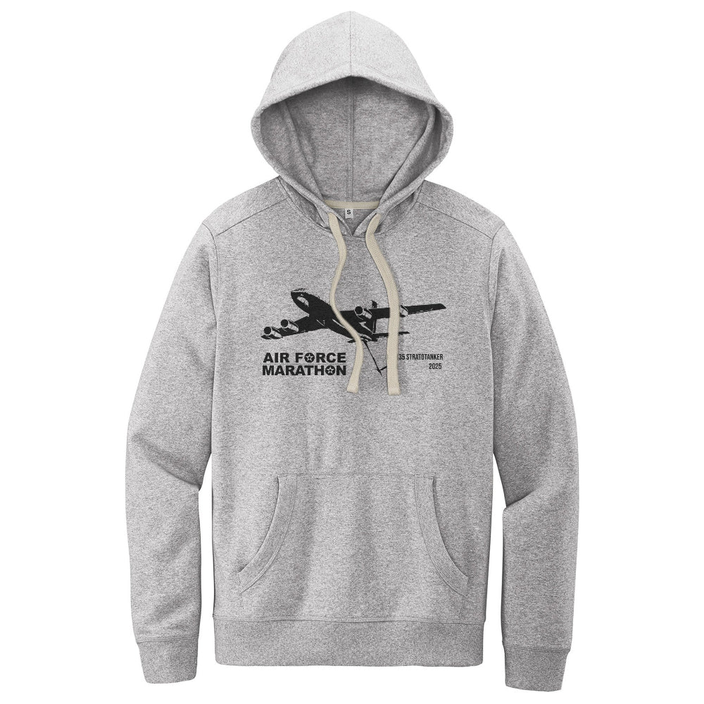 Gray hoodie with Air Force Marathon logo on a white background