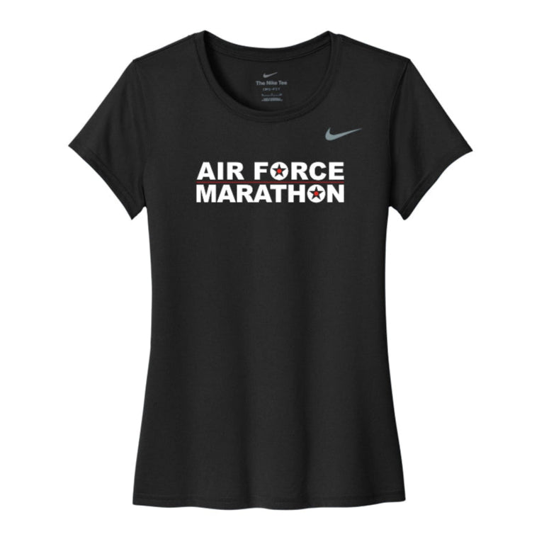 Black t-shirt with 'Air Force Marathon' text and Nike logo on a white background