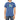 Person wearing a blue t-shirt with a graphic design on a white background
