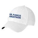 White cap with 'Air Force Arathon' text on a white background