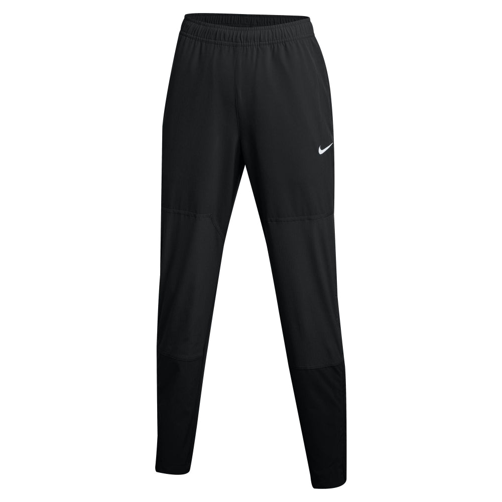 Black athletic pants with a Nike logo on a white background