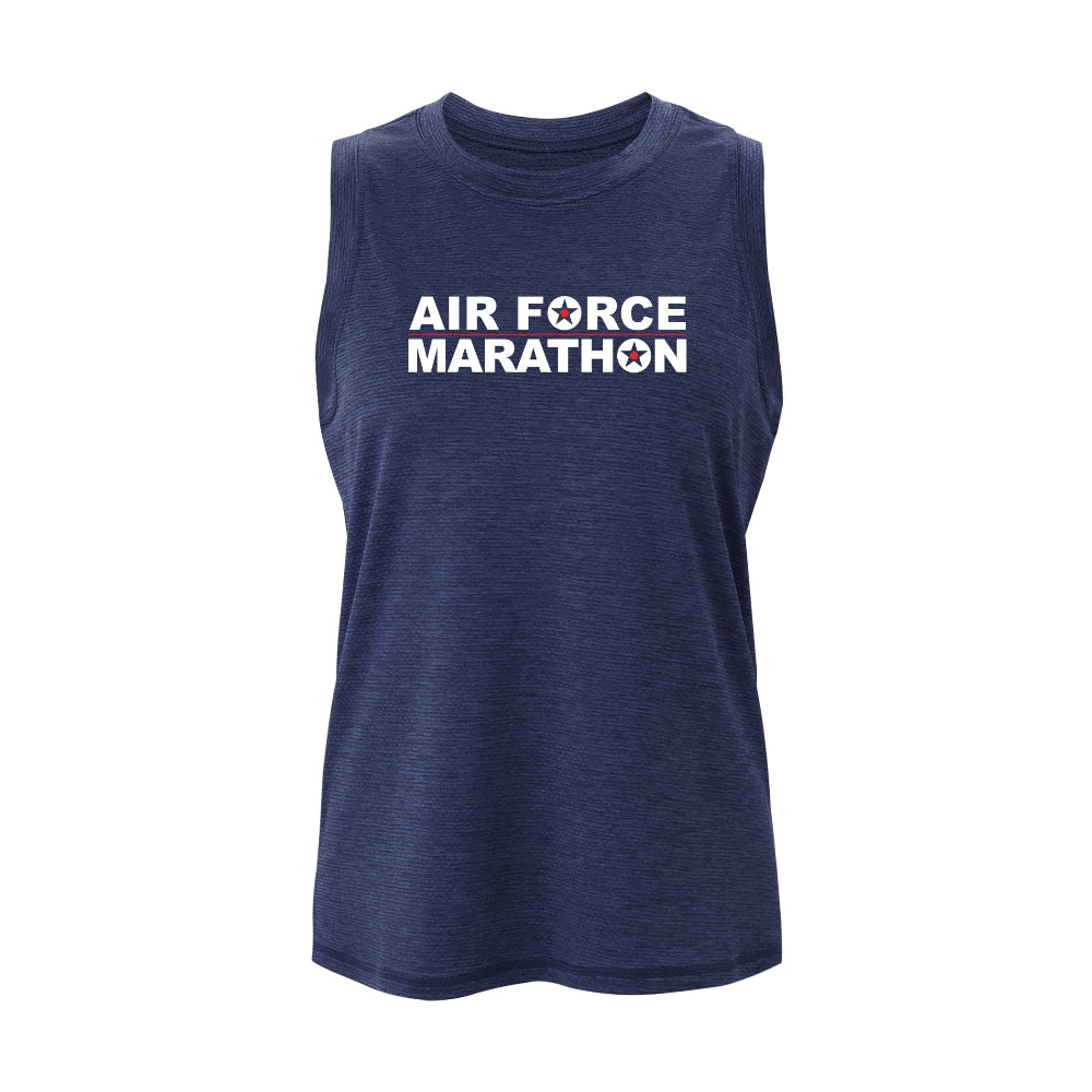 Navy sleeveless shirt with 'Air Force Marathon' text on a white background