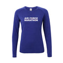 Blue long-sleeve shirt with 'AIR FORCE MARATHON' text on a white background