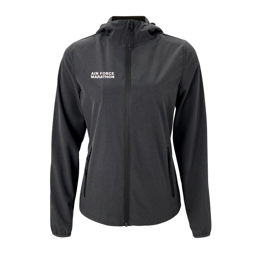 Black jacket with 'Air Force Marathon' text on a white background